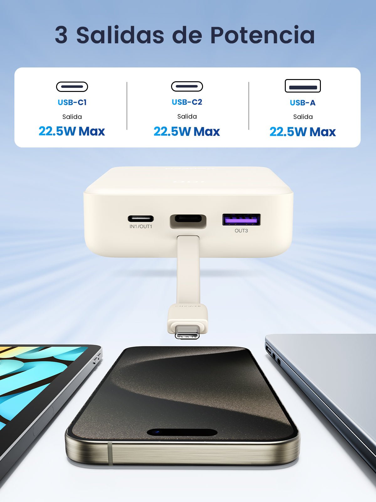 UGREEN Power Bank 20000mAh 22.5W with Built-in USB-C Cable