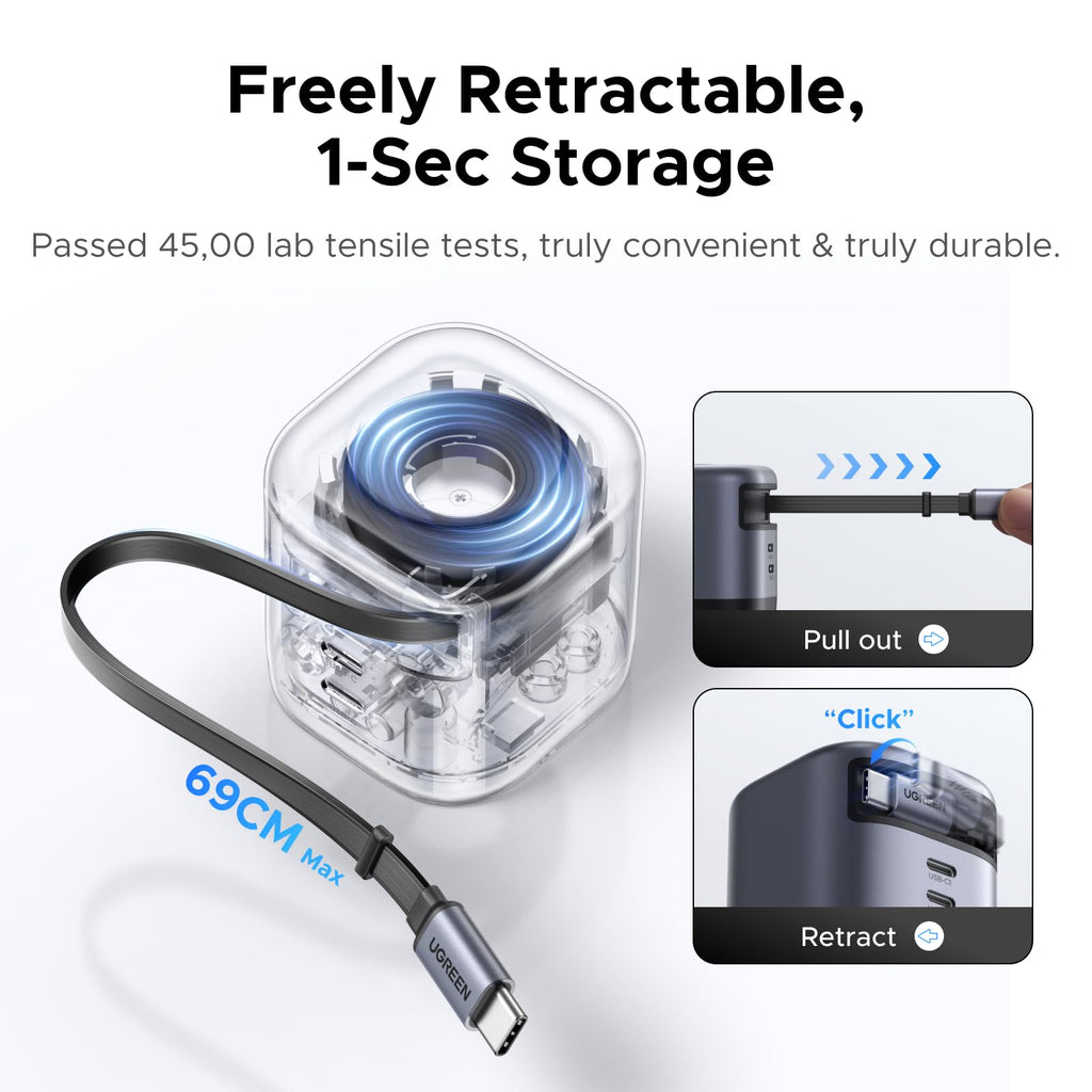UGREEN Nexode 45W 2-Port Charger with Retractable Cable