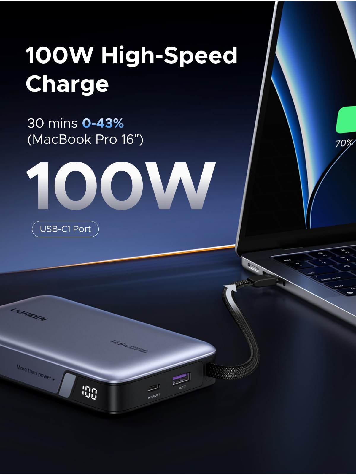 UGREEN Nexode Power Bank 20000mAh 145W with Built-in USB-C Cable