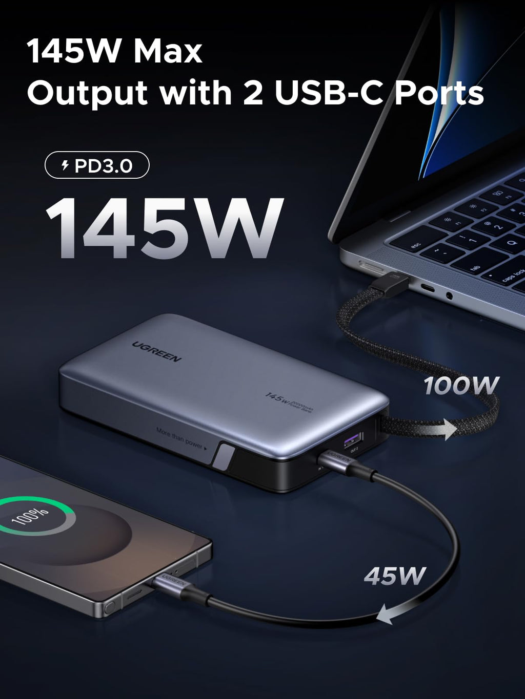 UGREEN Nexode Power Bank 20000mAh 145W with Built-in USB-C Cable