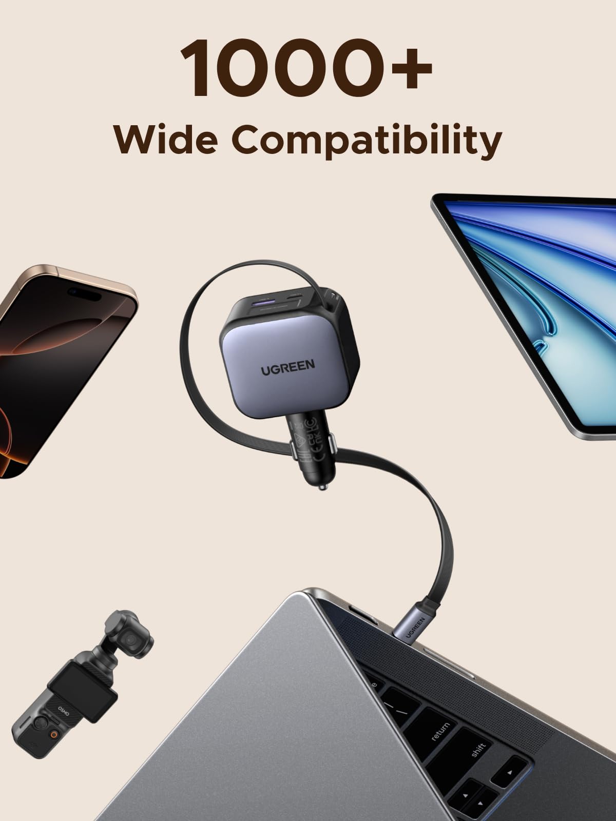 UGREEN Nexode Car Charger 90W with Retractable USB-C Cable