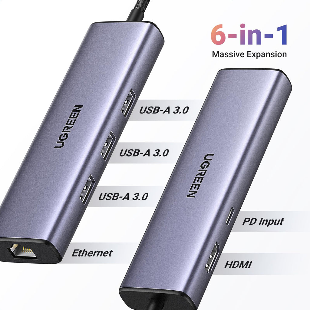 UGREEN Revodok 6 in 1 USB C Hub Gigabit Ethernet Adapter with 4K HDMI