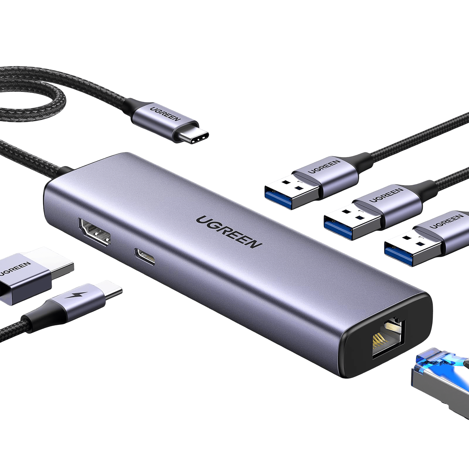 UGREEN Revodok 6 in 1 USB C Hub Gigabit Ethernet Adapter with 4K HDMI